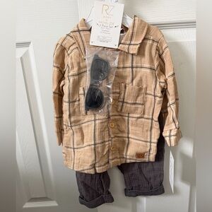 Rachel Zoe Beige Plaid Baby Button-Front Outfit